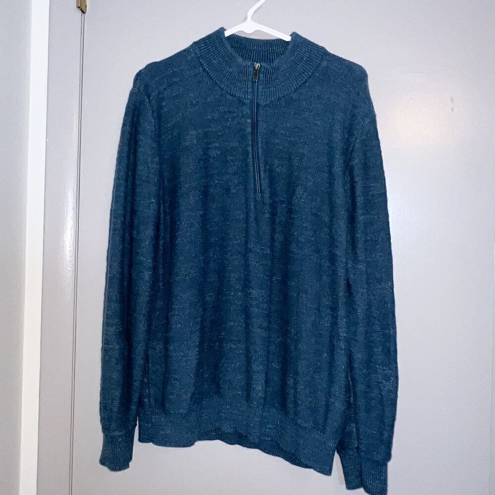 L.L. Bean Men's 1/4 Zip Cotton Sweater Blue Size L-Reg